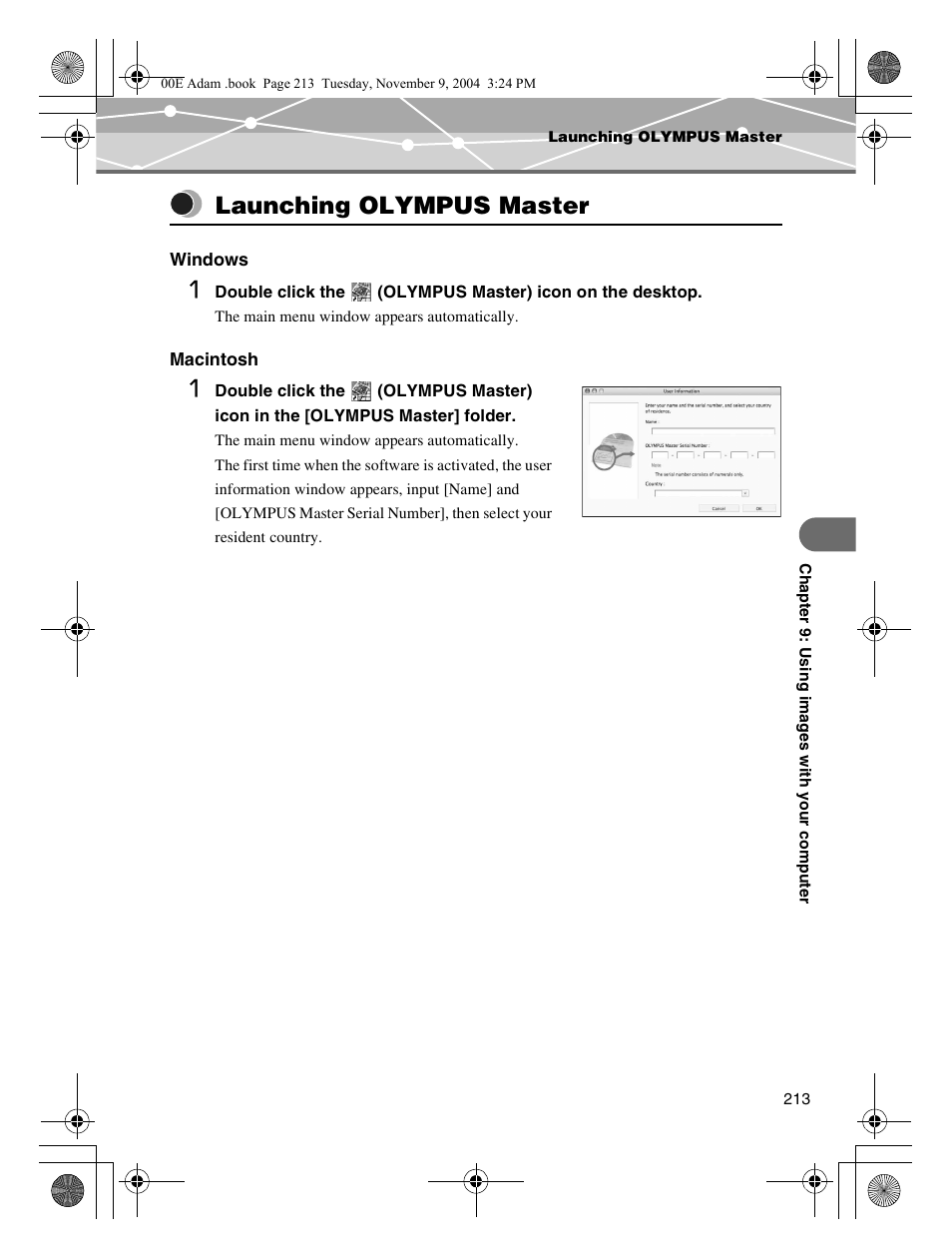 Launching olympus master, P.213 | Olympus IR-500 User Manual | Page 213 / 259