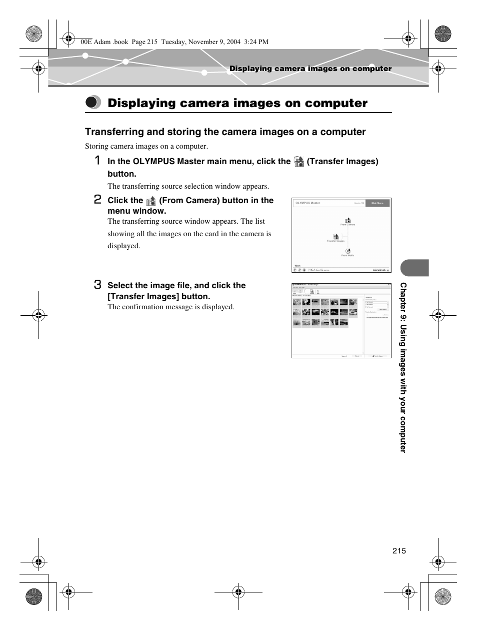 Displaying camera images on computer, P.215 | Olympus IR-500 User Manual | Page 215 / 259