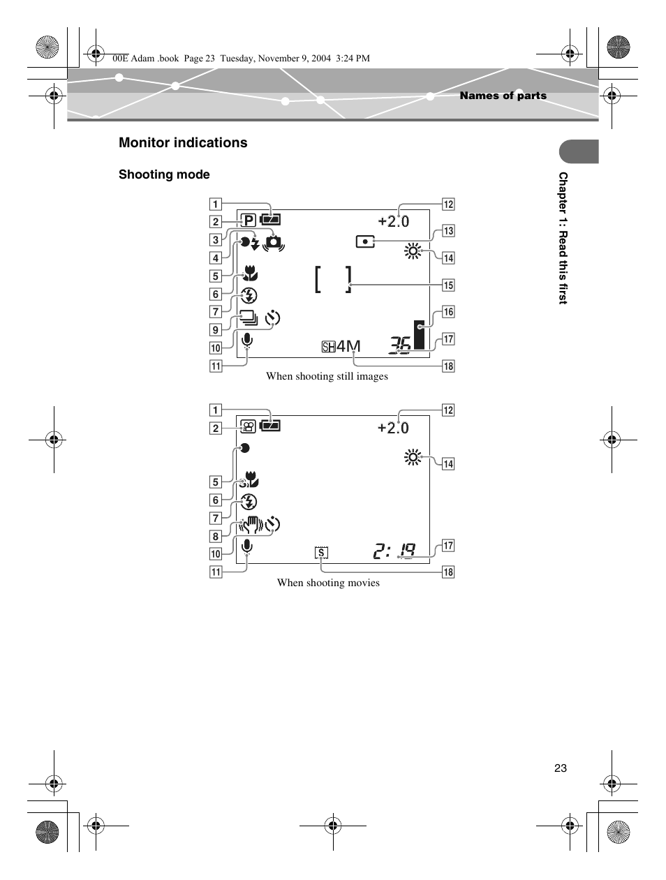 Monitor indications | Olympus IR-500 User Manual | Page 23 / 259