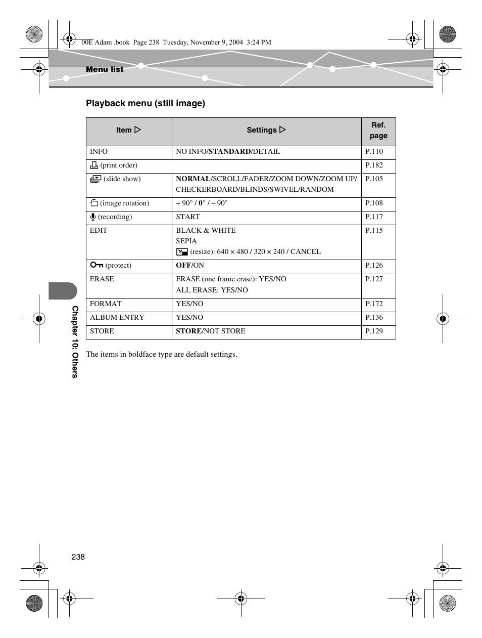 Playback menu (still image) | Olympus IR-500 User Manual | Page 238 / 259