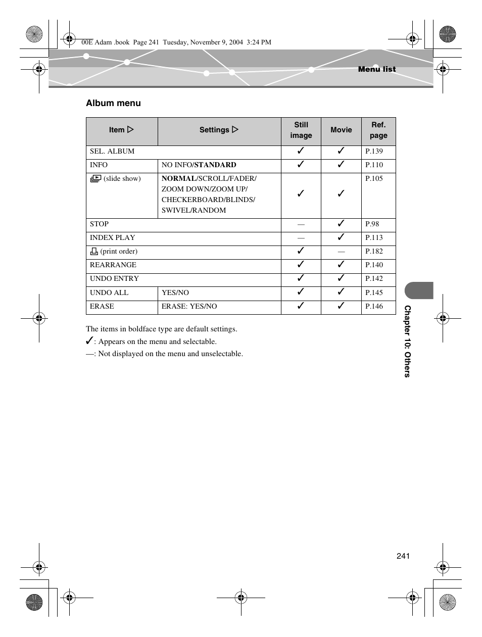 Ee “album menu” in, Album menu | Olympus IR-500 User Manual | Page 241 / 259