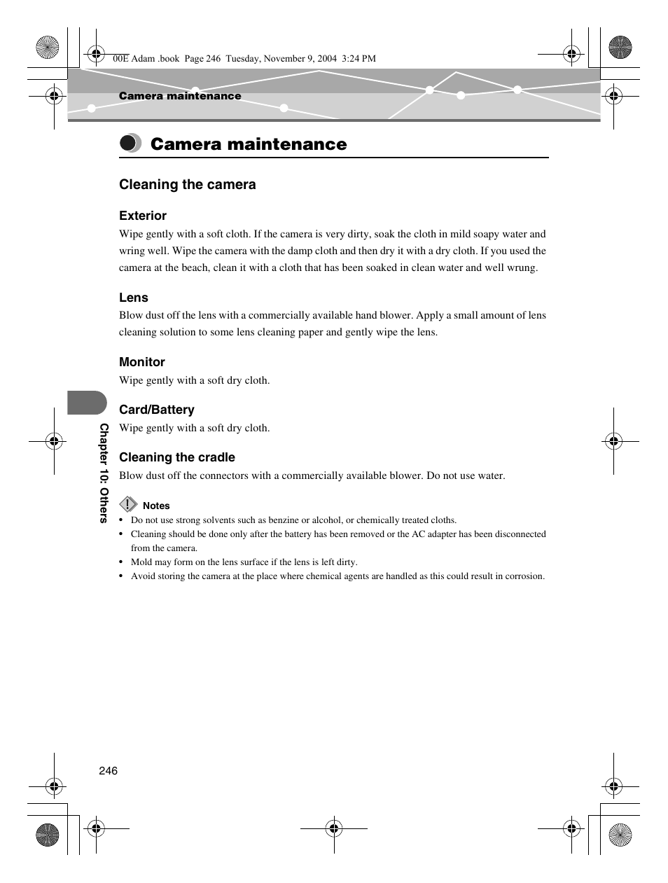 Camera maintenance, Cleaning the camera, P.246 | Olympus IR-500 User Manual | Page 246 / 259