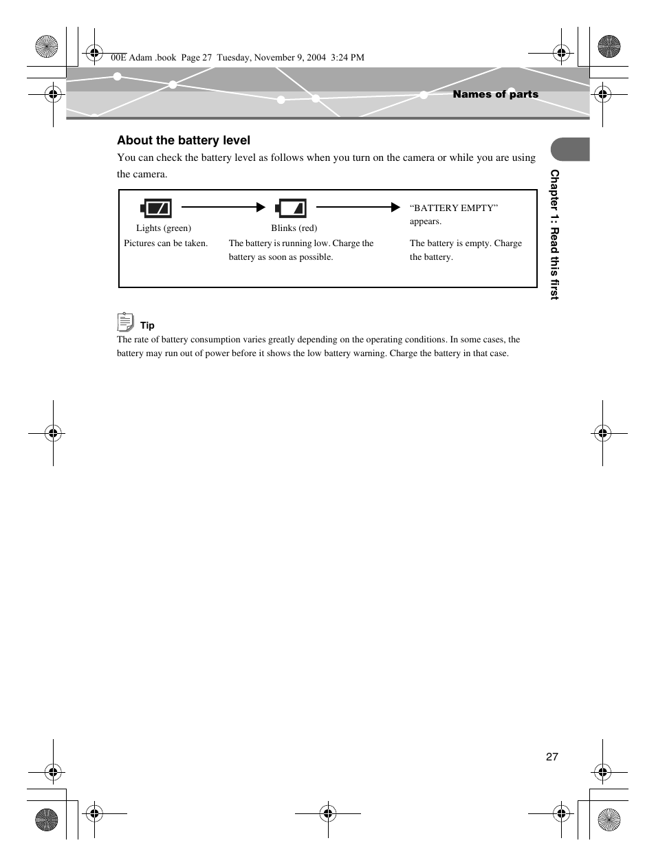 About the battery level | Olympus IR-500 User Manual | Page 27 / 259