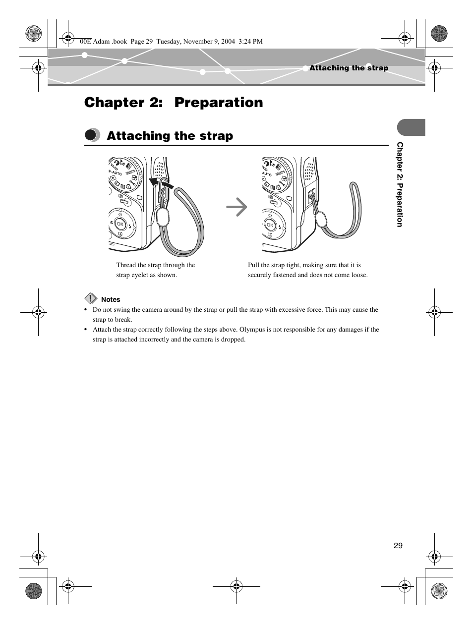 Chapter 2: preparation, Attaching the strap | Olympus IR-500 User Manual | Page 29 / 259