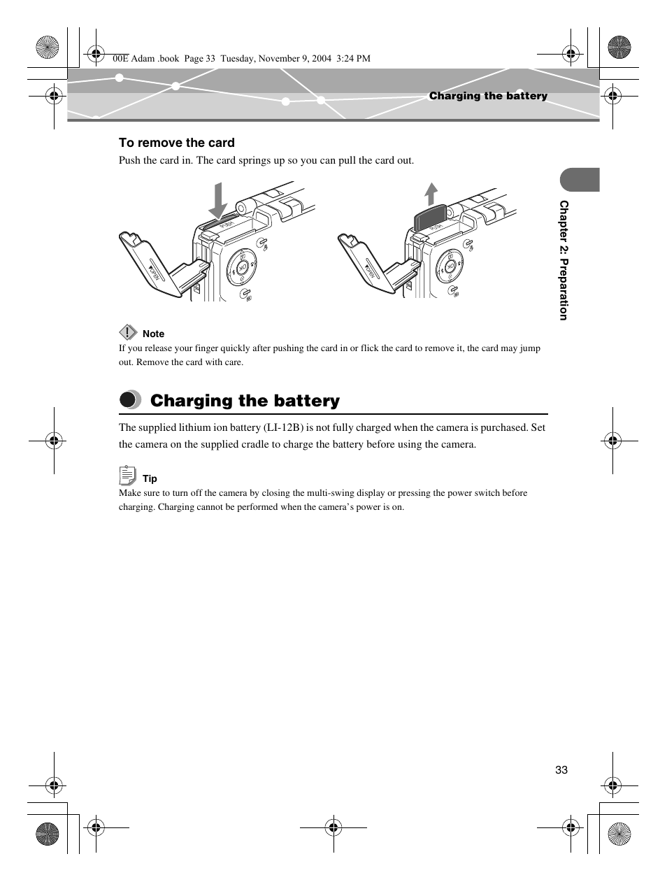 Charging the battery, Charging, The battery | Olympus IR-500 User Manual | Page 33 / 259