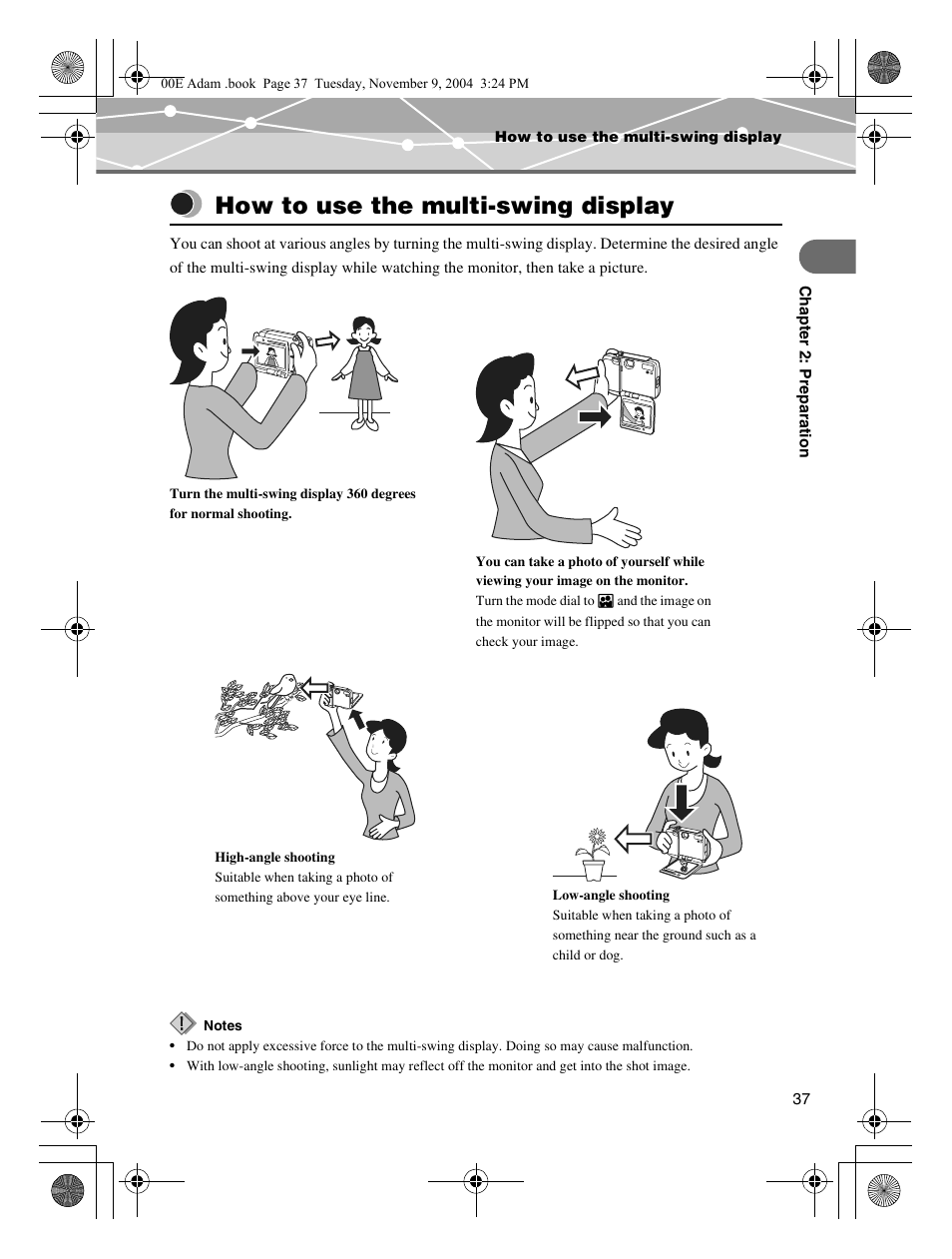 How to use the multi-swing display | Olympus IR-500 User Manual | Page 37 / 259