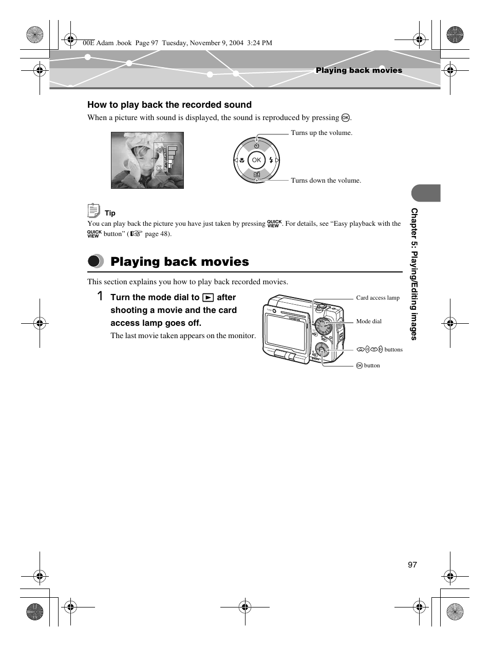 Playing back movies, How to play back the recorded sound | Olympus IR-500 User Manual | Page 97 / 259