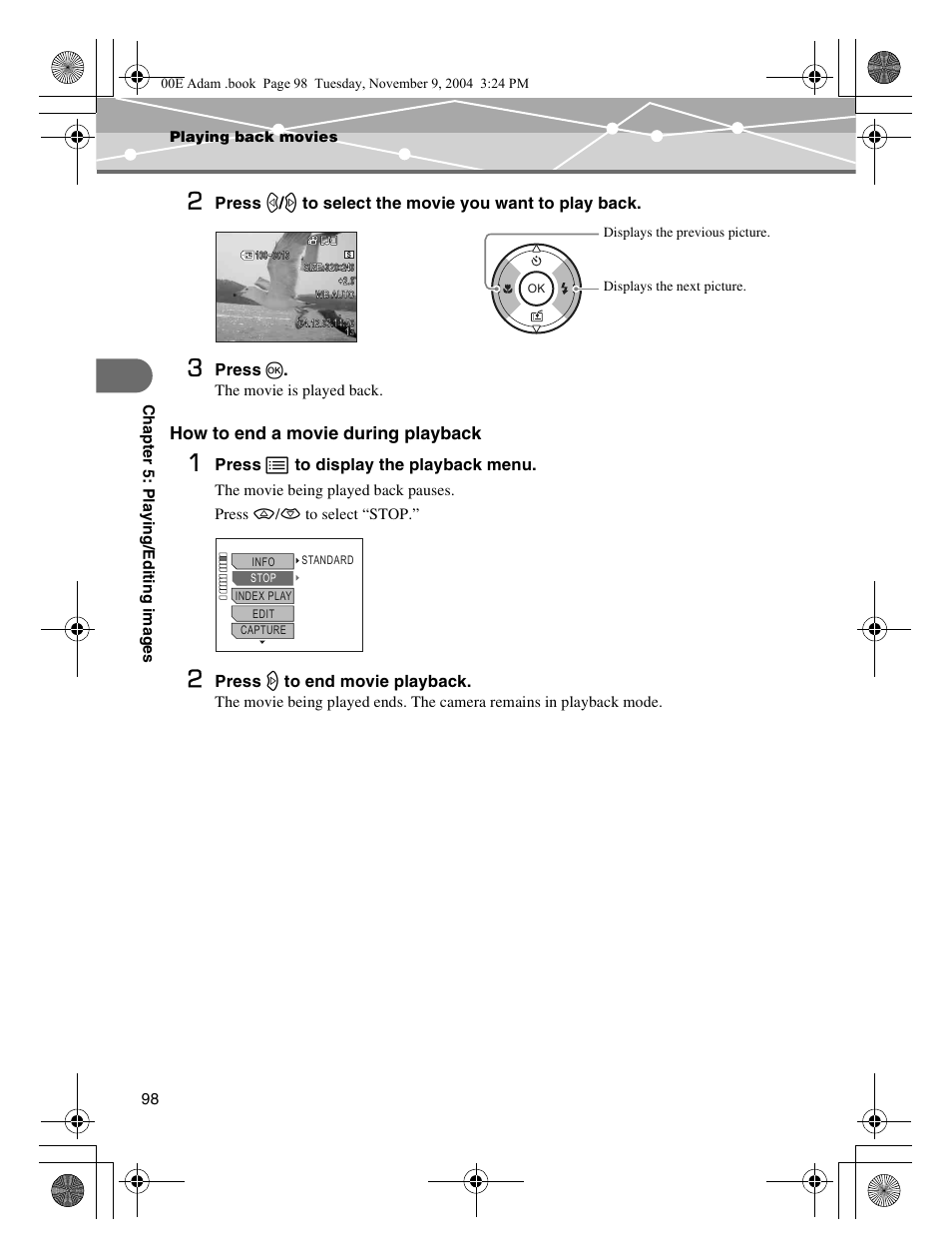 How to end a movie during playback | Olympus IR-500 User Manual | Page 98 / 259