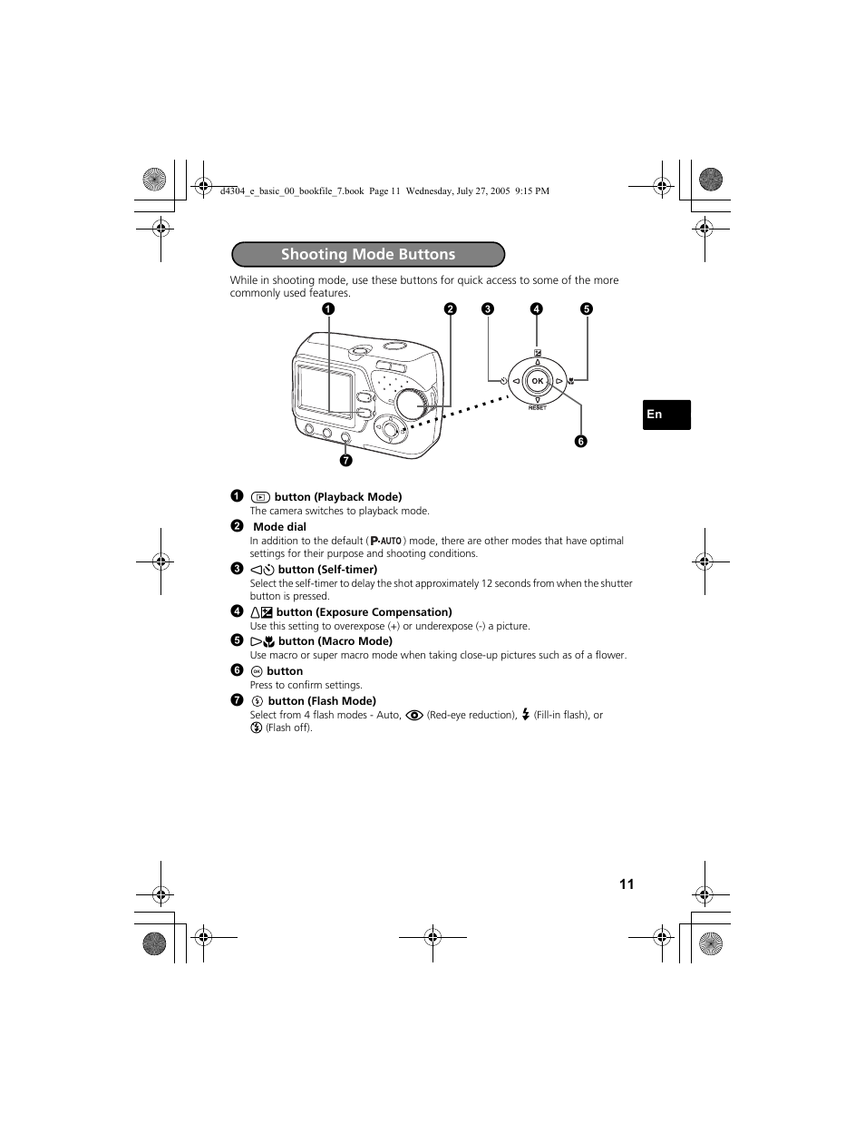 Shooting mode buttons | Olympus FE-100 User Manual | Page 11 / 116