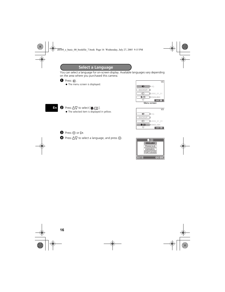 Select a language | Olympus FE-100 User Manual | Page 16 / 116