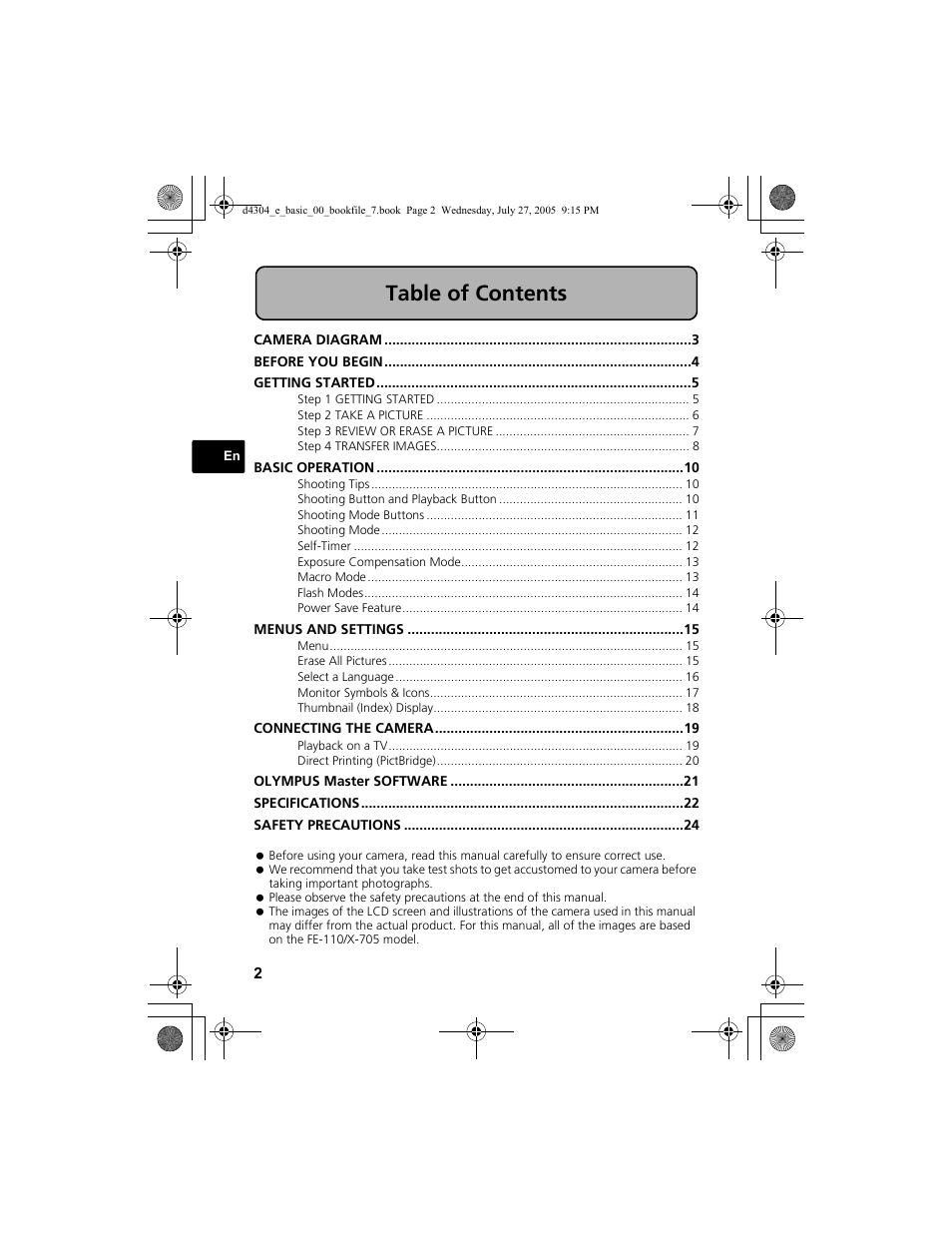 Olympus FE-100 User Manual | Page 2 / 116