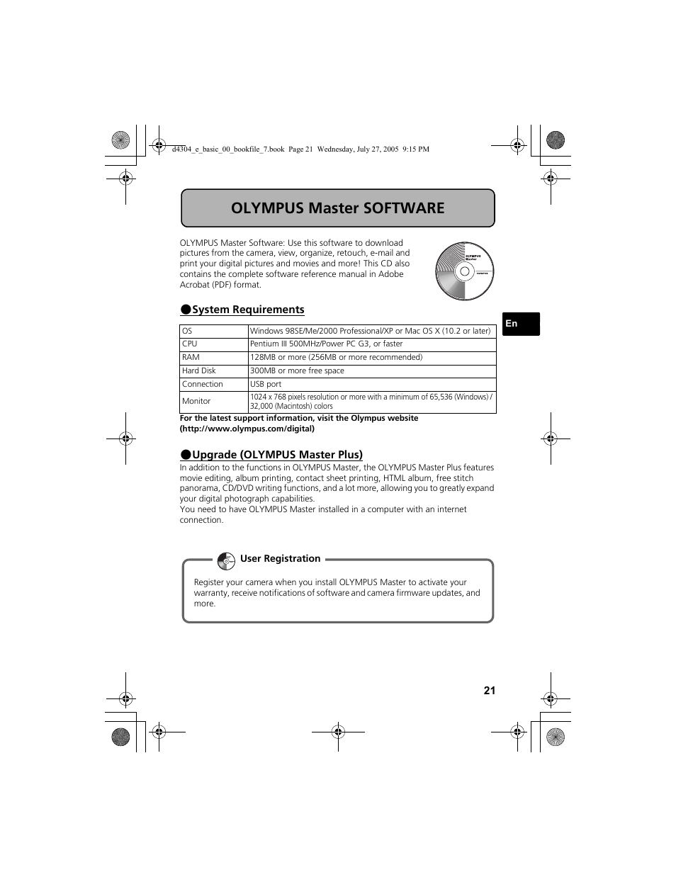 Olympus master software | Olympus FE-100 User Manual | Page 21 / 116
