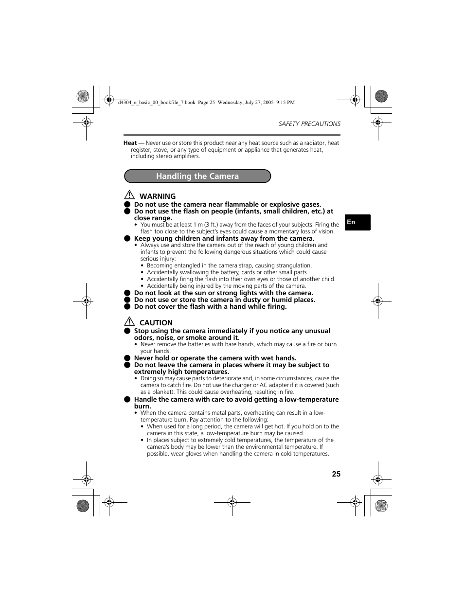 Handling the camera | Olympus FE-100 User Manual | Page 25 / 116