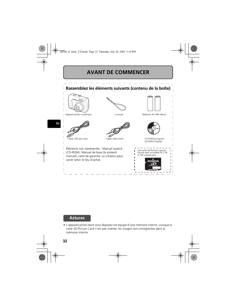 Avant de commencer, Astuces | Olympus FE-100 User Manual | Page 32 / 116