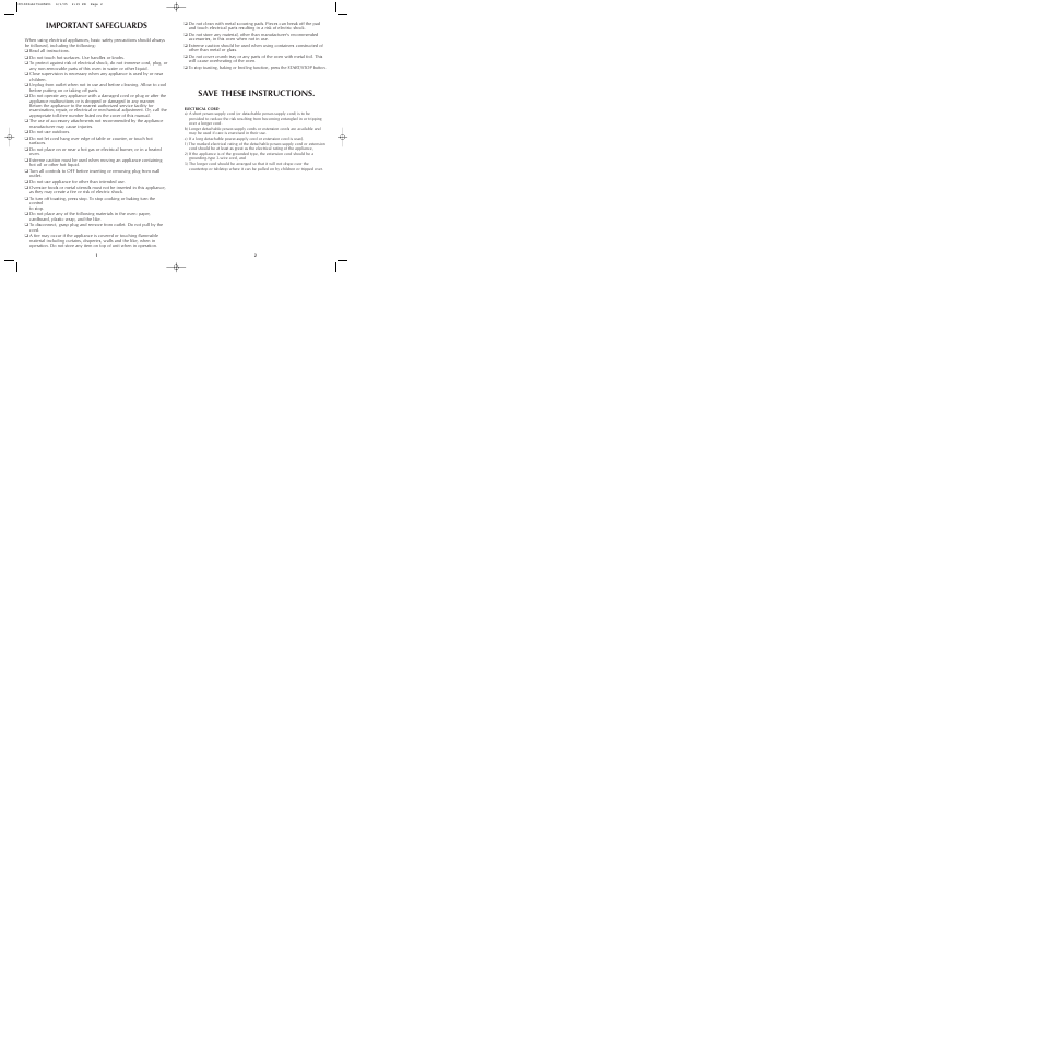Important safeguards, Save these instructions | Applica Infrawave Speed Cooking User Manual | Page 2 / 11
