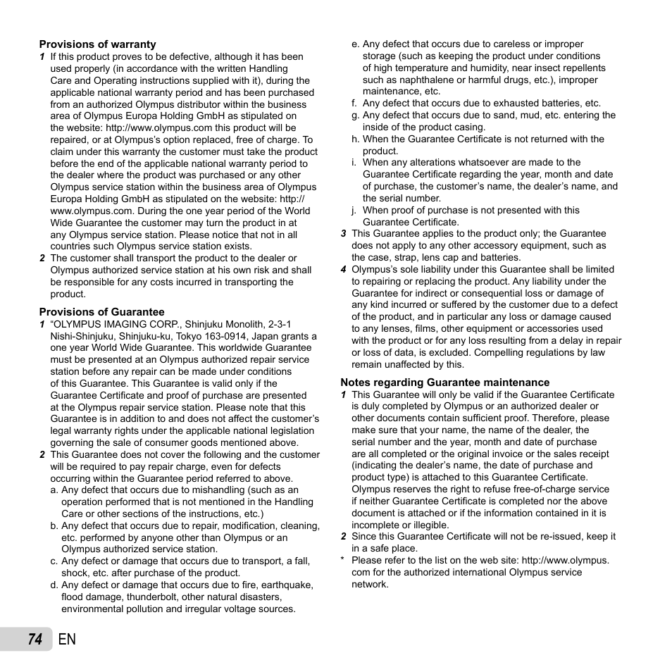 74 en | Olympus SZ-14 User Manual | Page 74 / 80
