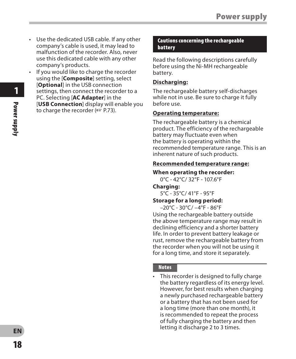 Power supply | Olympus WS-802 User Manual | Page 18 / 95