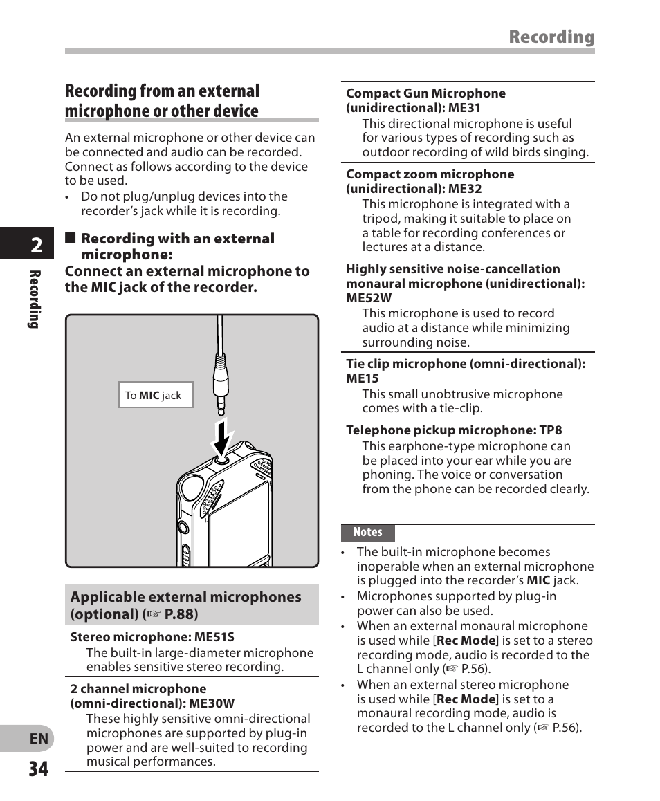 Recording | Olympus WS-802 User Manual | Page 34 / 95