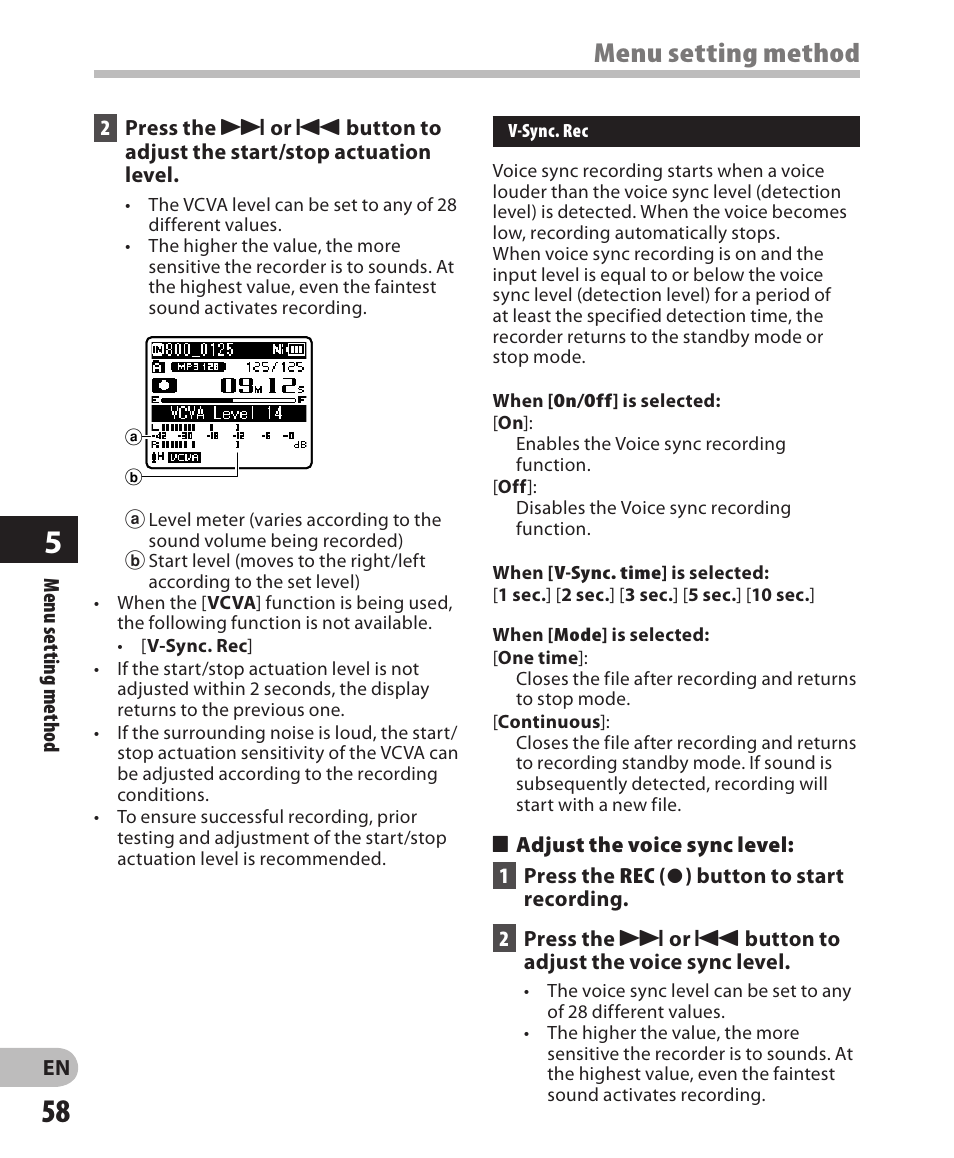 Menu setting method | Olympus WS-802 User Manual | Page 58 / 95