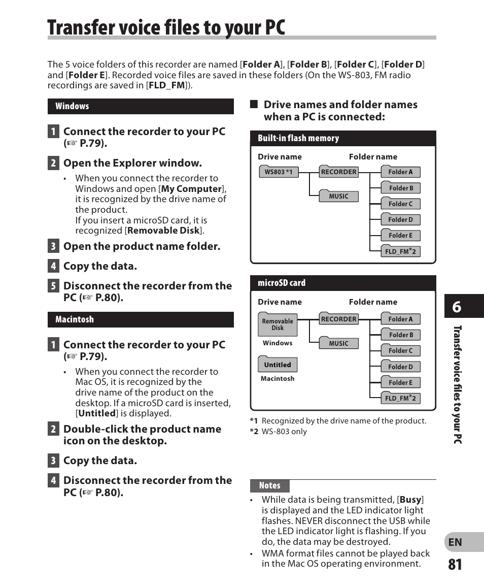 Transfer voice files to your pc | Olympus WS-802 User Manual | Page 81 / 95