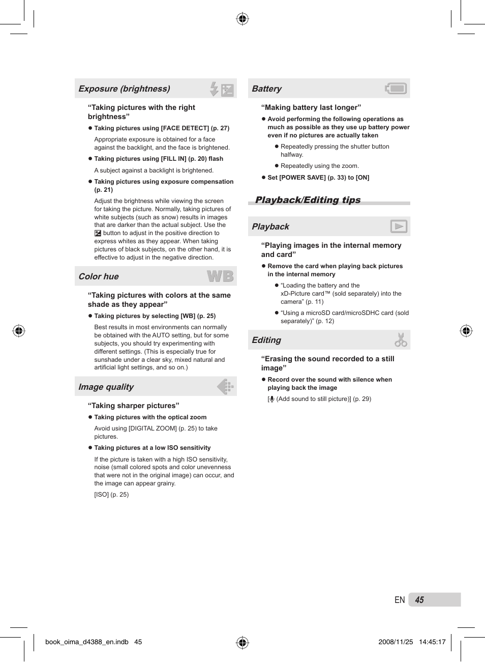 45 en, Playback/editing tips | Olympus STYLUS-550WP User Manual | Page 45 / 70