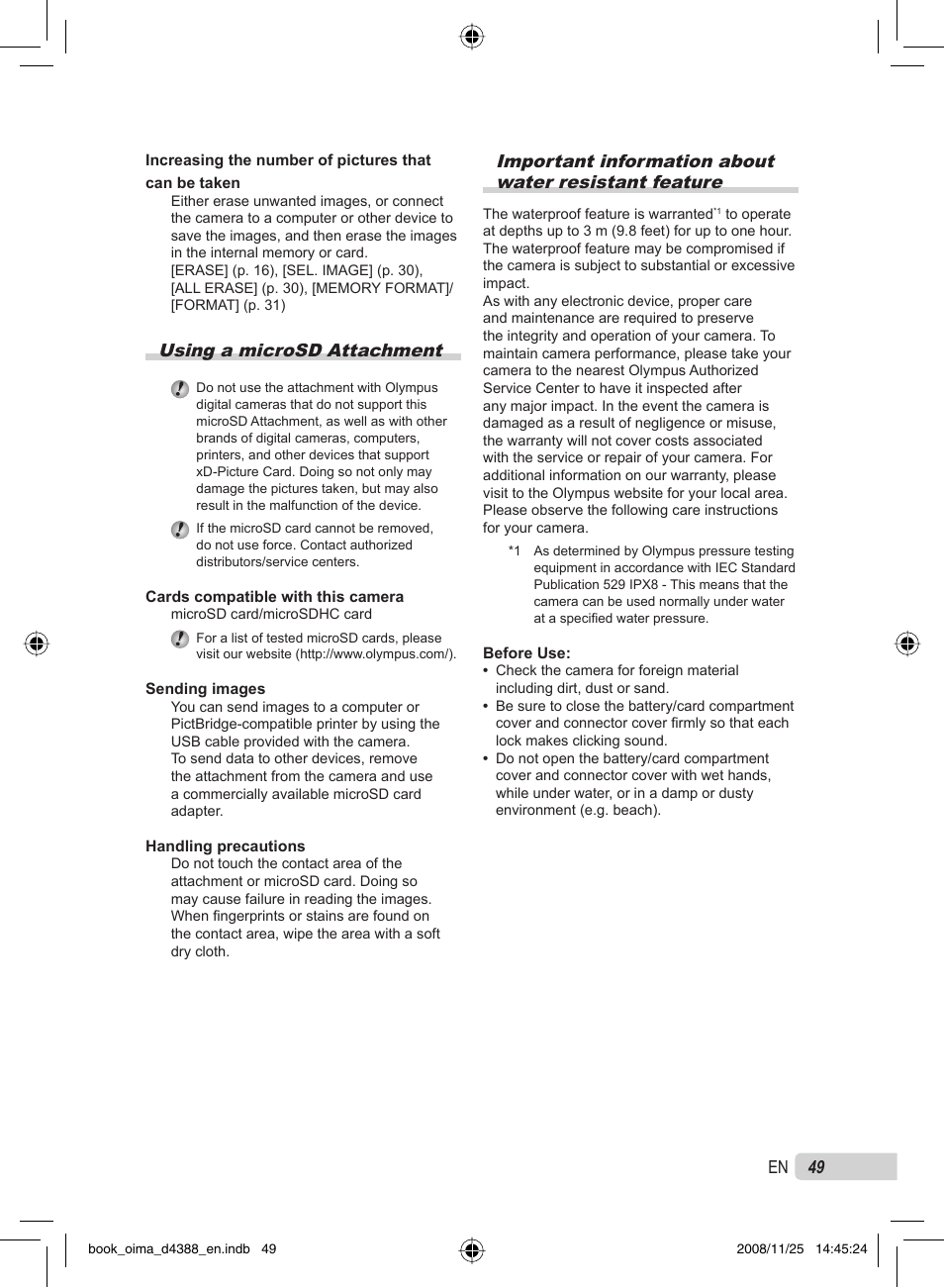 49 en, Using a microsd attachment | Olympus STYLUS-550WP User Manual | Page 49 / 70