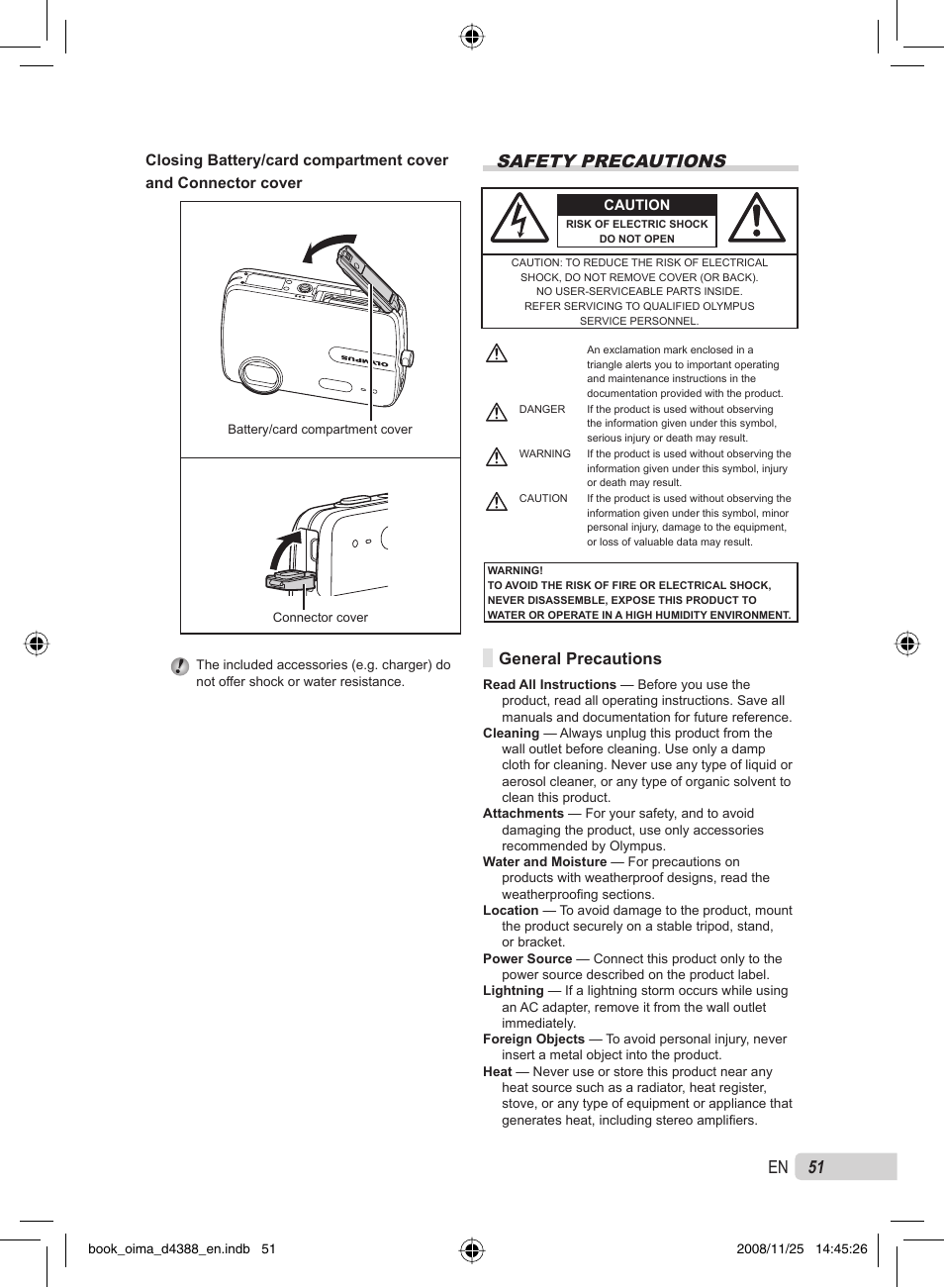 51 en, Safety precautions, General precautions | Olympus STYLUS-550WP User Manual | Page 51 / 70