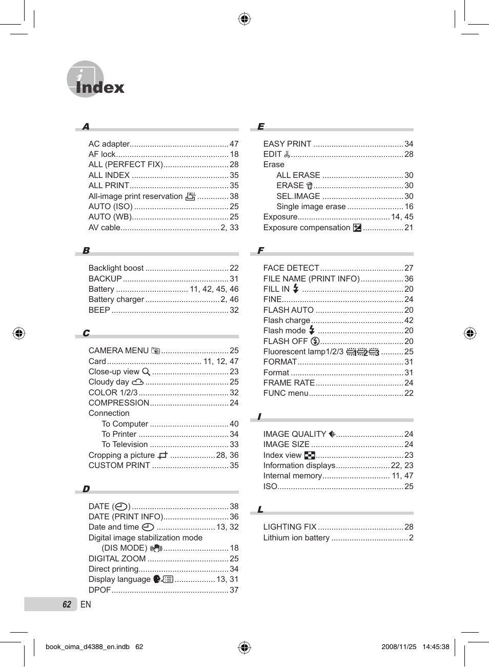 Index | Olympus STYLUS-550WP User Manual | Page 62 / 70