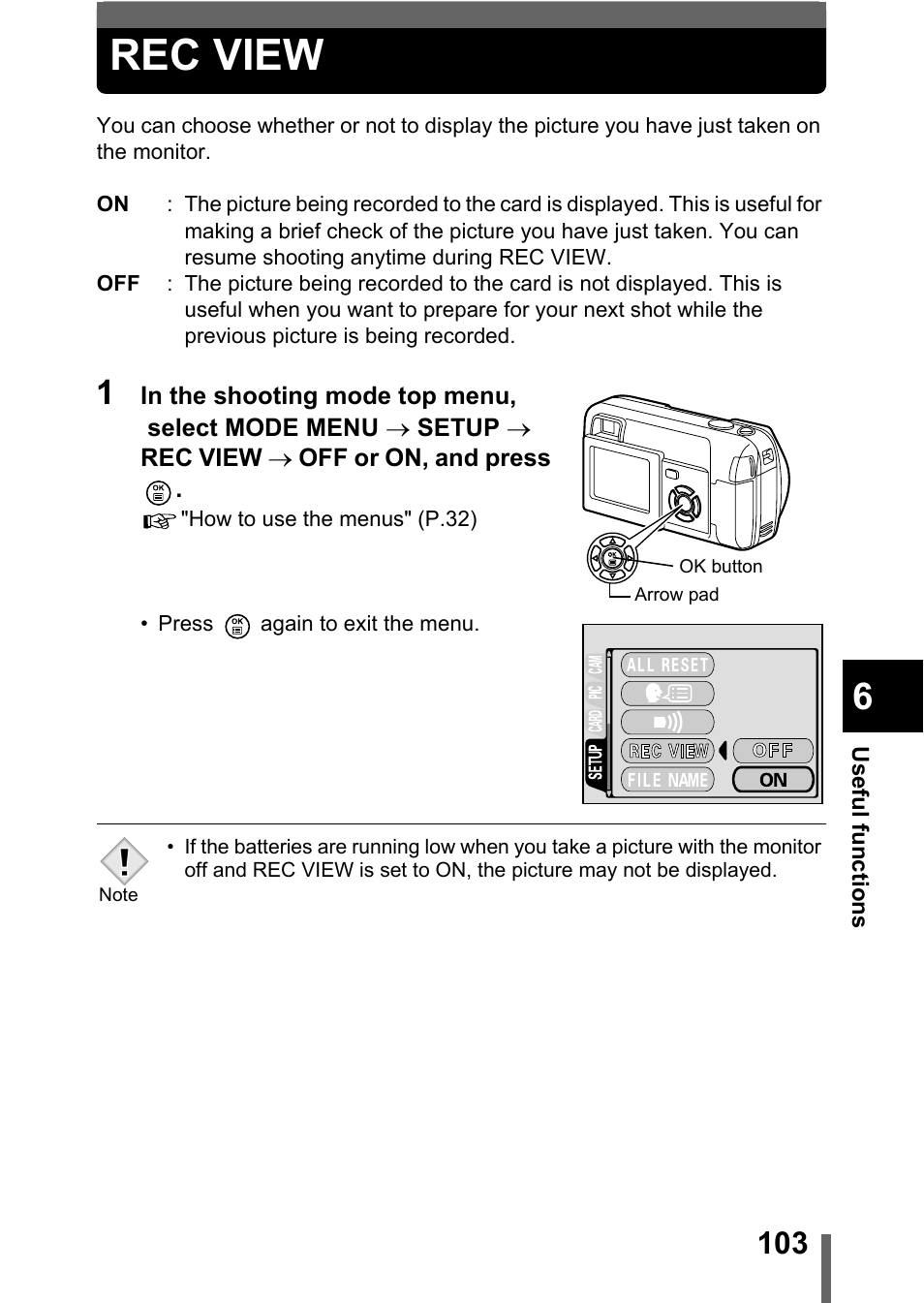 Rec view, P.103, Rec view" (p.103) | Olympus D-560 Zoom User Manual | Page 104 / 171
