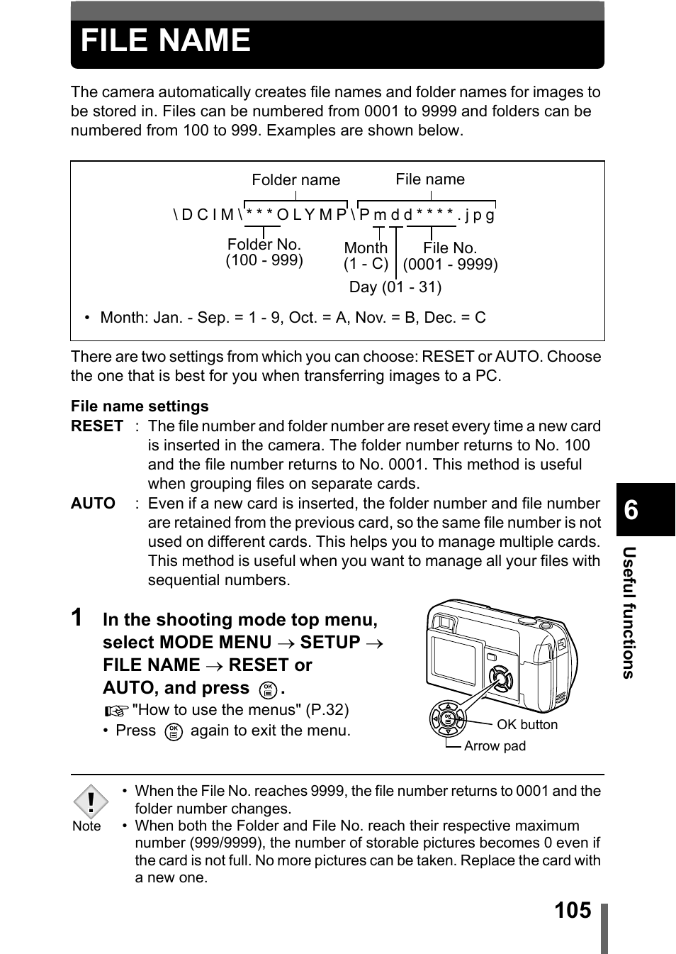 File name, P.105 | Olympus D-560 Zoom User Manual | Page 106 / 171