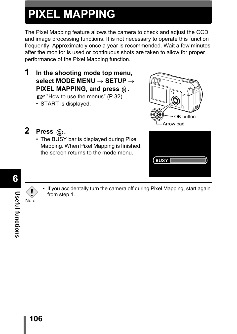 Pixel mapping, P.106 | Olympus D-560 Zoom User Manual | Page 107 / 171