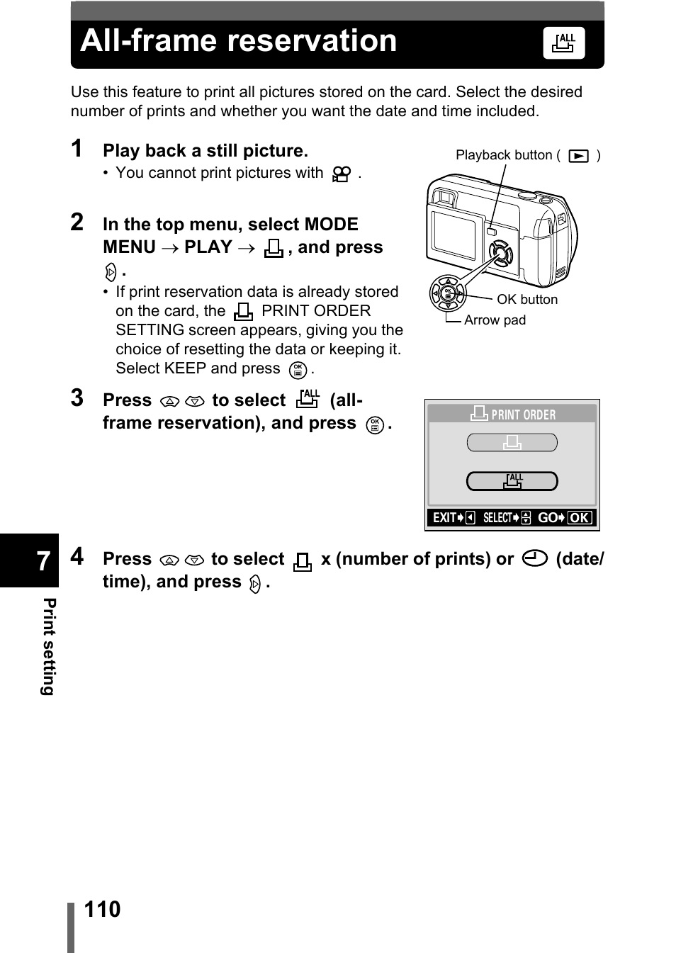 All-frame reservation, P.110 | Olympus D-560 Zoom User Manual | Page 111 / 171