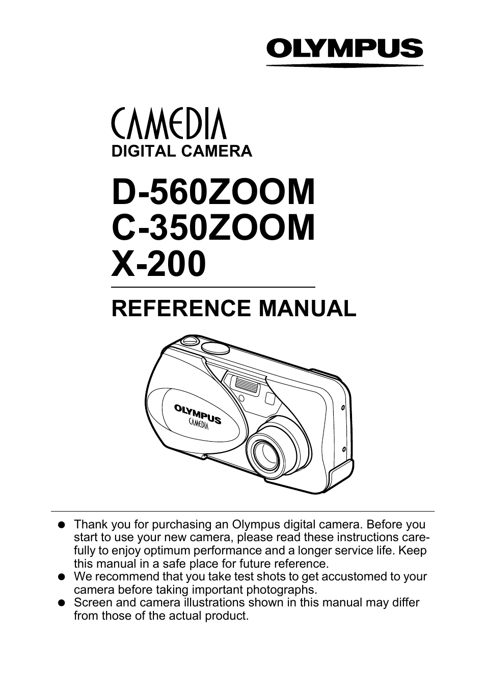 Camera operation manual, Reference manual | Olympus D-560 Zoom User Manual | Page 2 / 171