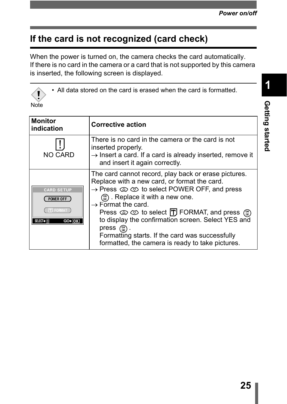 If the card is not recognized (card check) | Olympus D-560 Zoom User Manual | Page 26 / 171