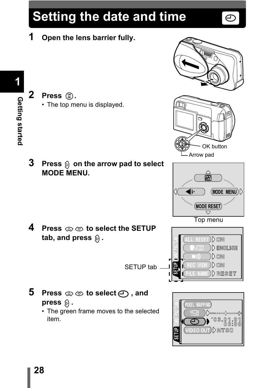 Setting the date and time, P.28 | Olympus D-560 Zoom User Manual | Page 29 / 171