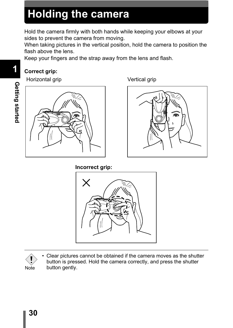 Holding the camera | Olympus D-560 Zoom User Manual | Page 31 / 171