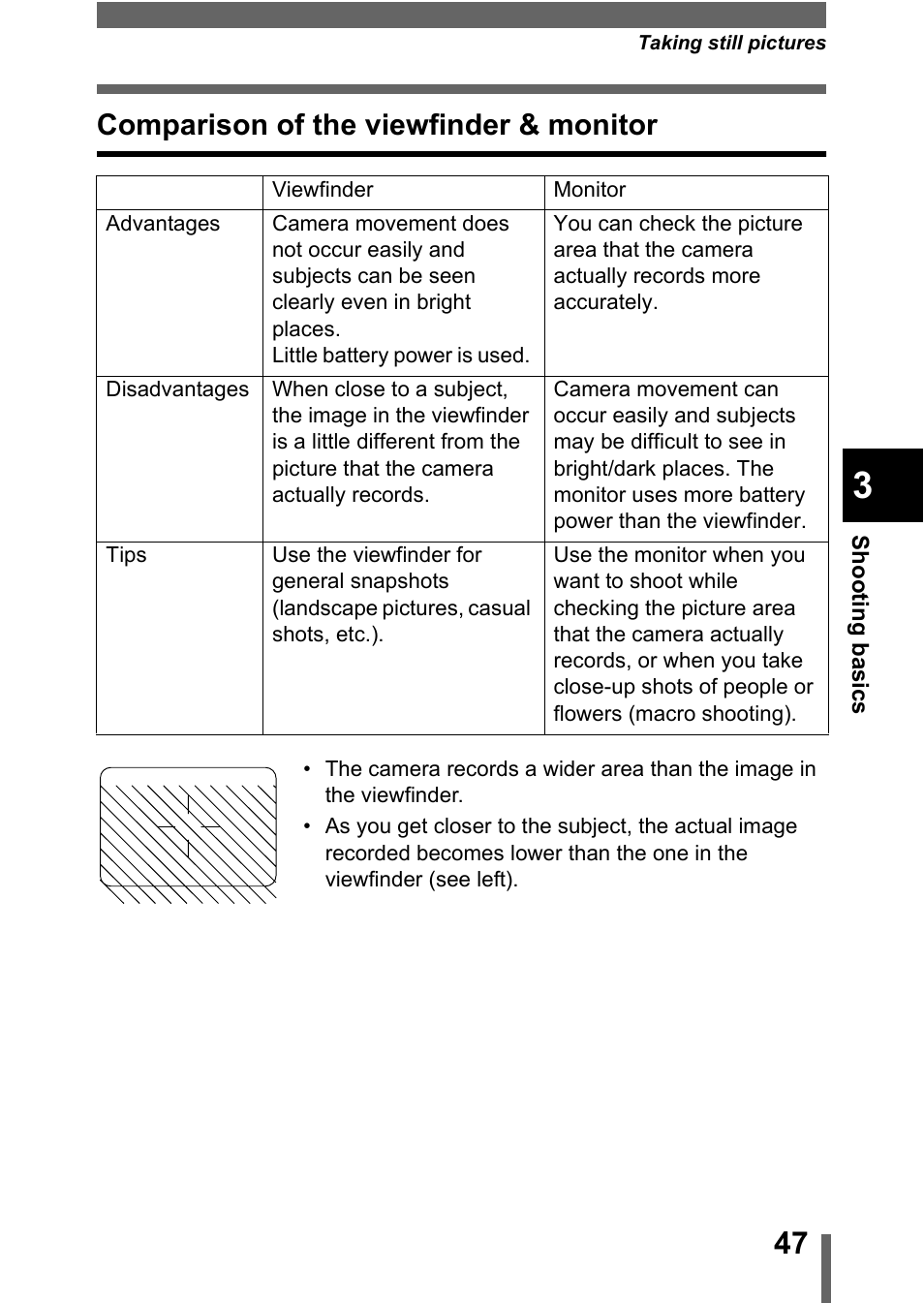Comparison of the viewfinder & monitor | Olympus D-560 Zoom User Manual | Page 48 / 171