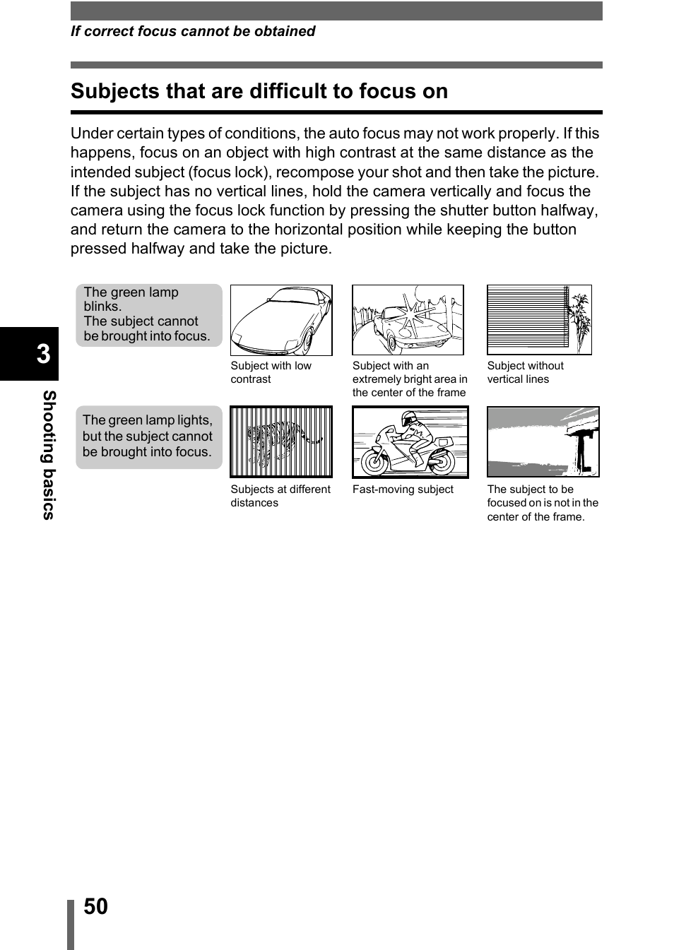 Subjects that are difficult to focus on | Olympus D-560 Zoom User Manual | Page 51 / 171