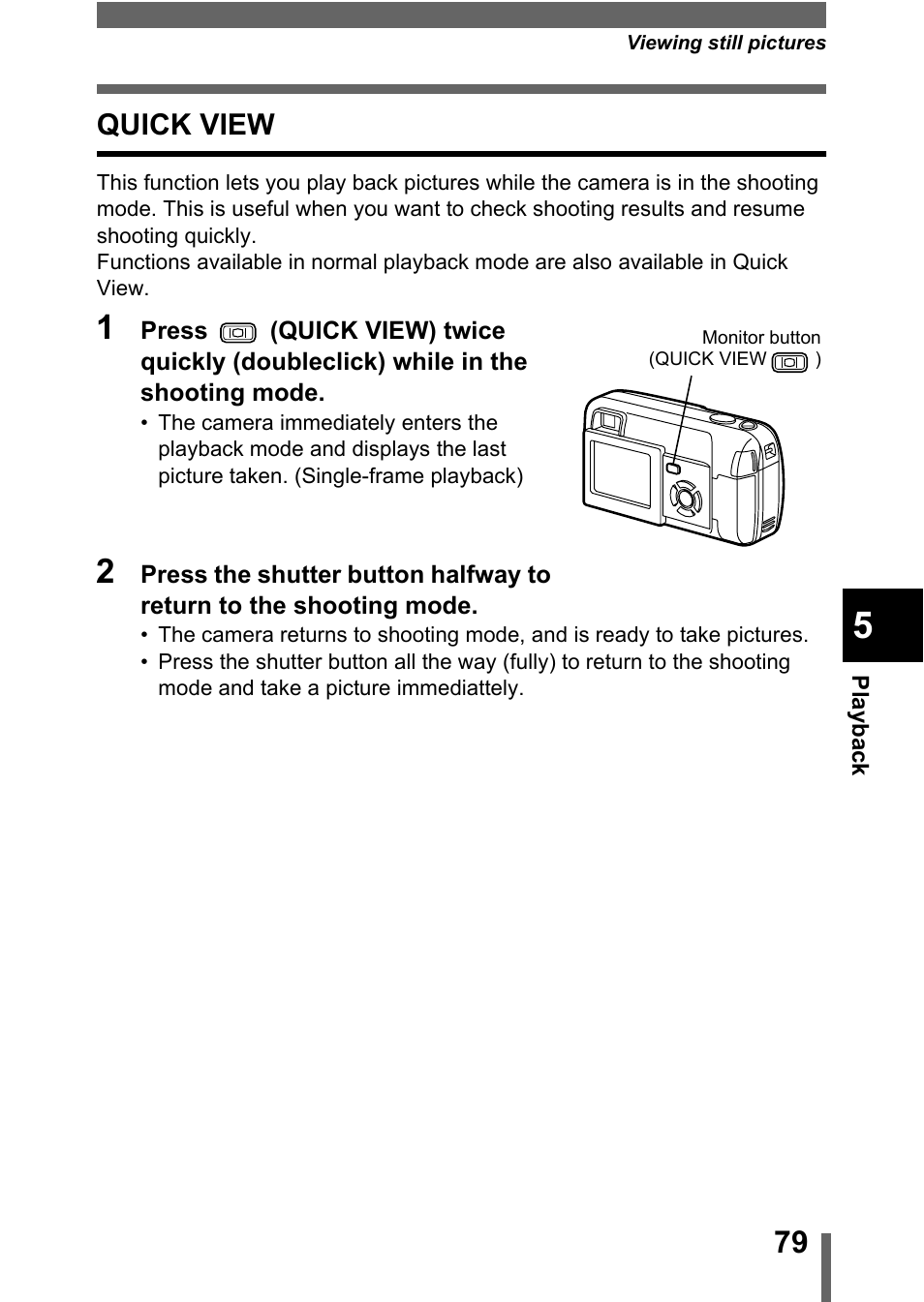 Quick view, P.79 | Olympus D-560 Zoom User Manual | Page 80 / 171