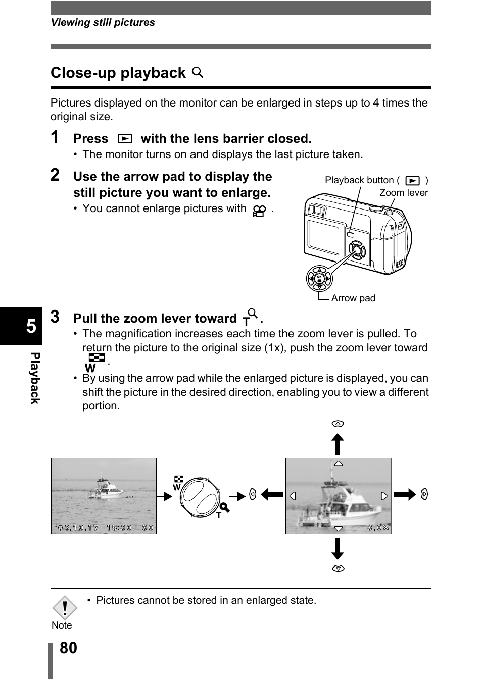 Close-up playback, P.80 | Olympus D-560 Zoom User Manual | Page 81 / 171