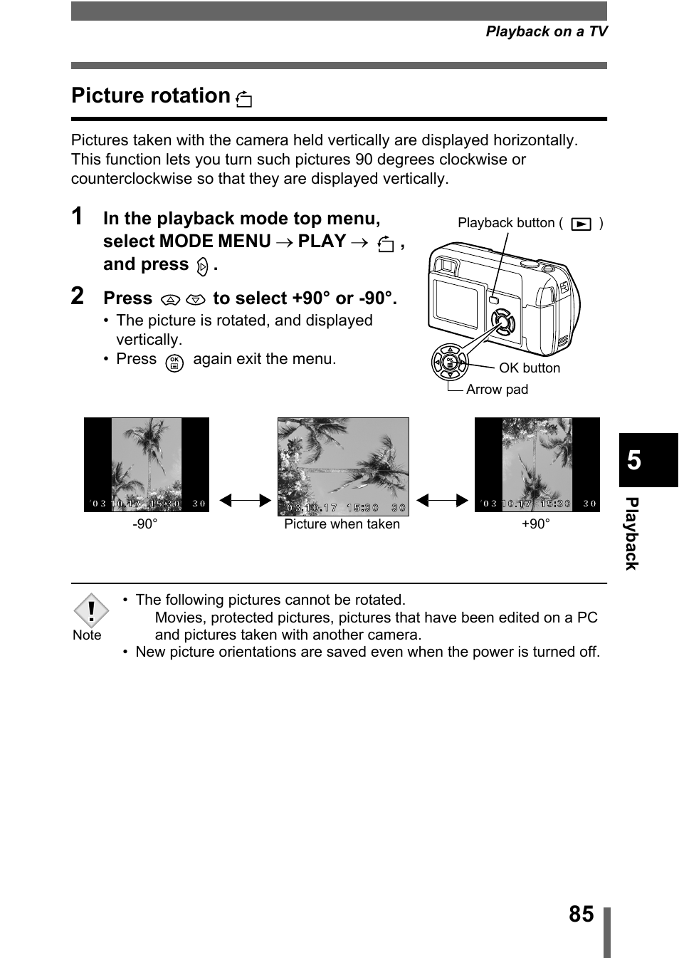 Picture rotation, P.85 | Olympus D-560 Zoom User Manual | Page 86 / 171