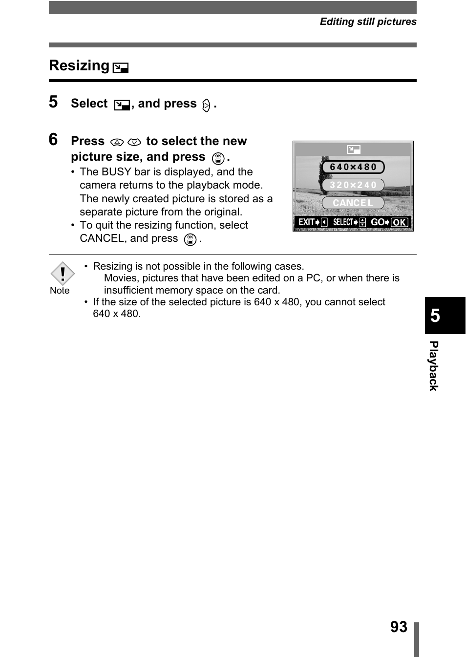 Resizing, P.93, P.93) | Olympus D-560 Zoom User Manual | Page 94 / 171
