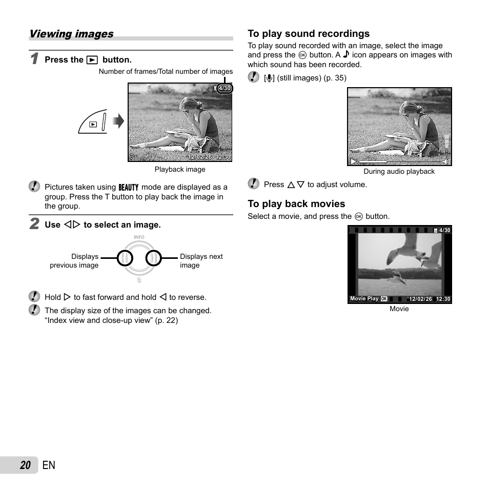 20 en, Viewing images | Olympus VH-210 User Manual | Page 20 / 71