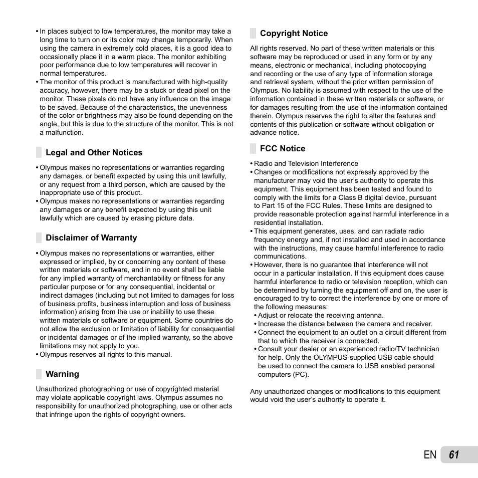 61 en | Olympus VH-210 User Manual | Page 61 / 71