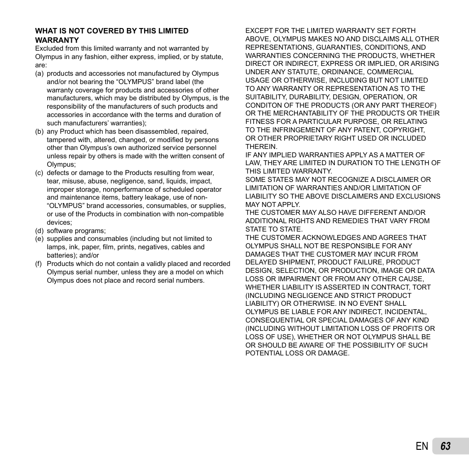 63 en | Olympus VH-210 User Manual | Page 63 / 71