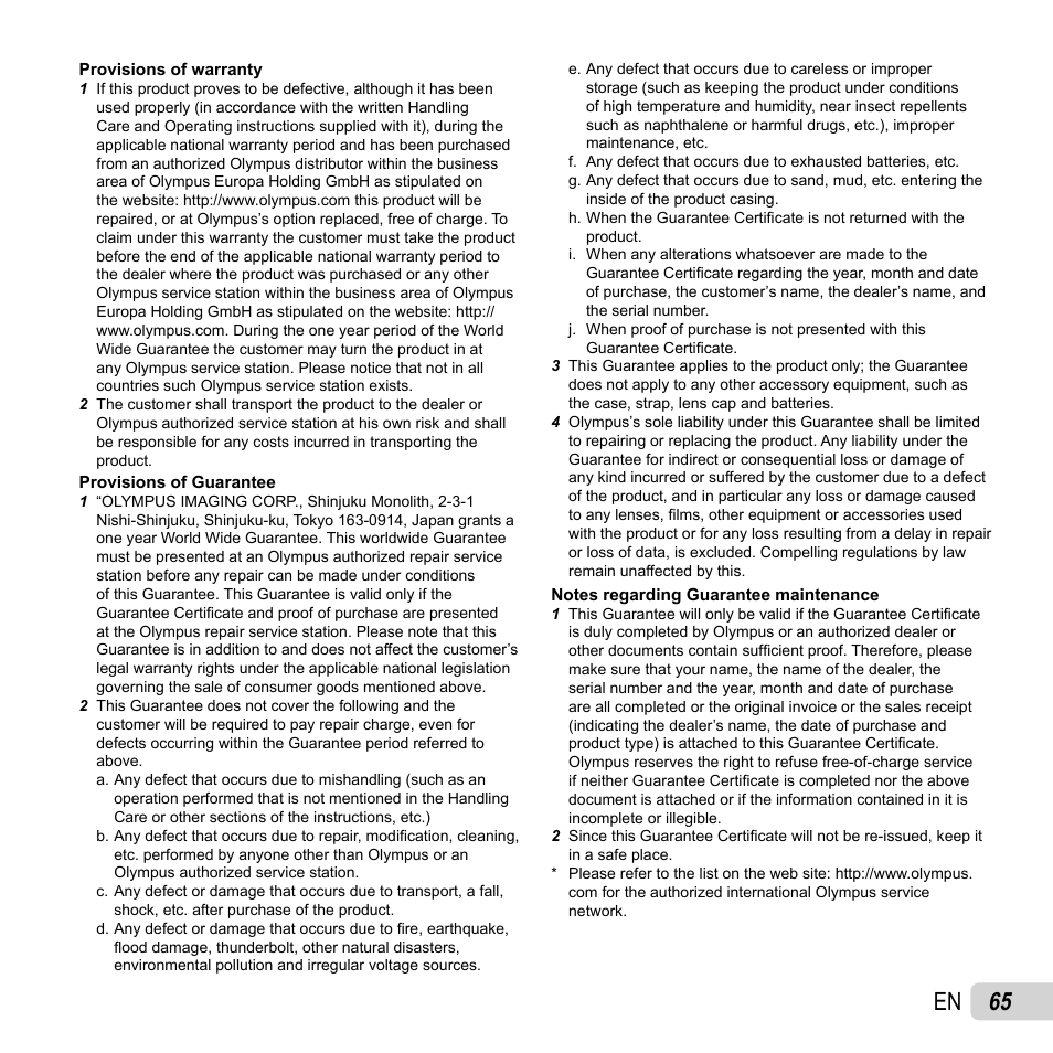 65 en | Olympus VH-210 User Manual | Page 65 / 71