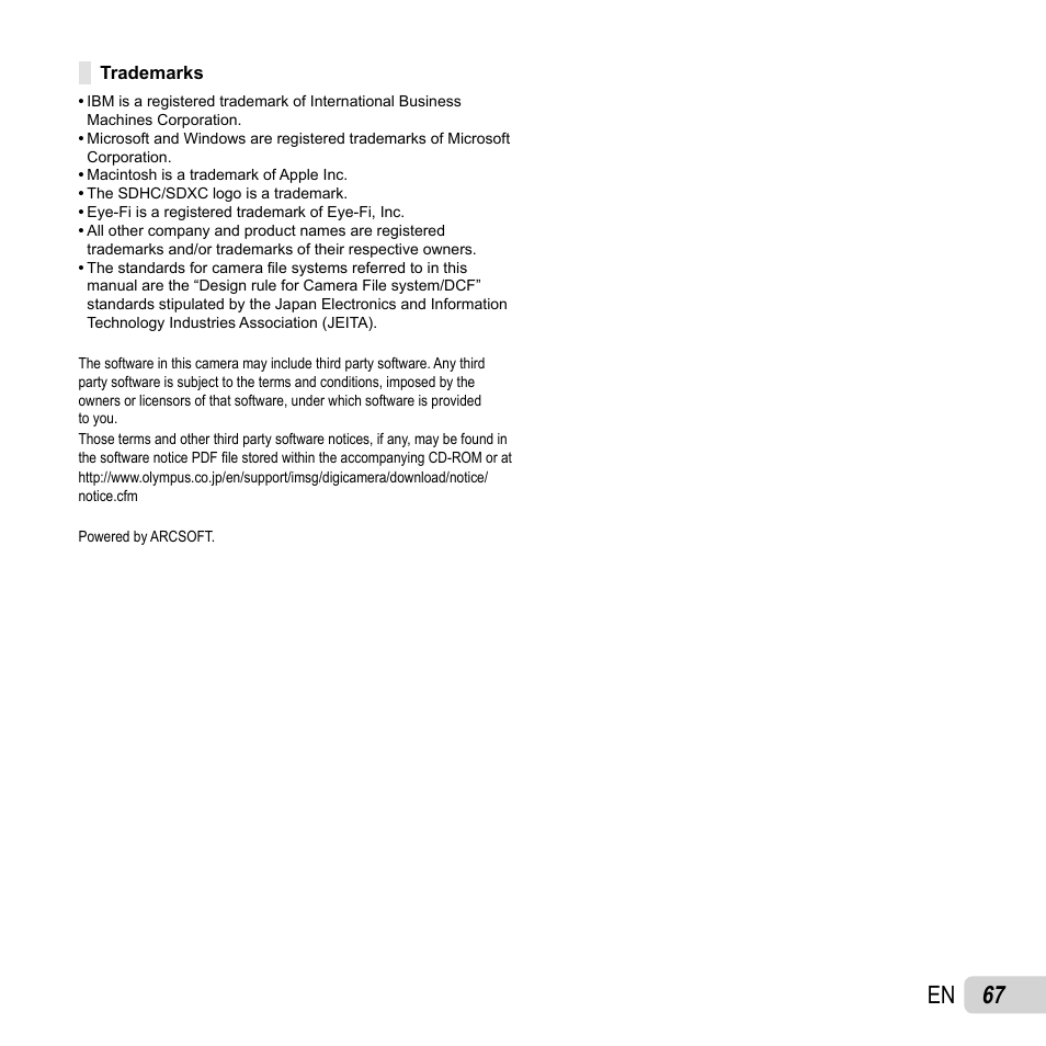 67 en | Olympus VH-210 User Manual | Page 67 / 71