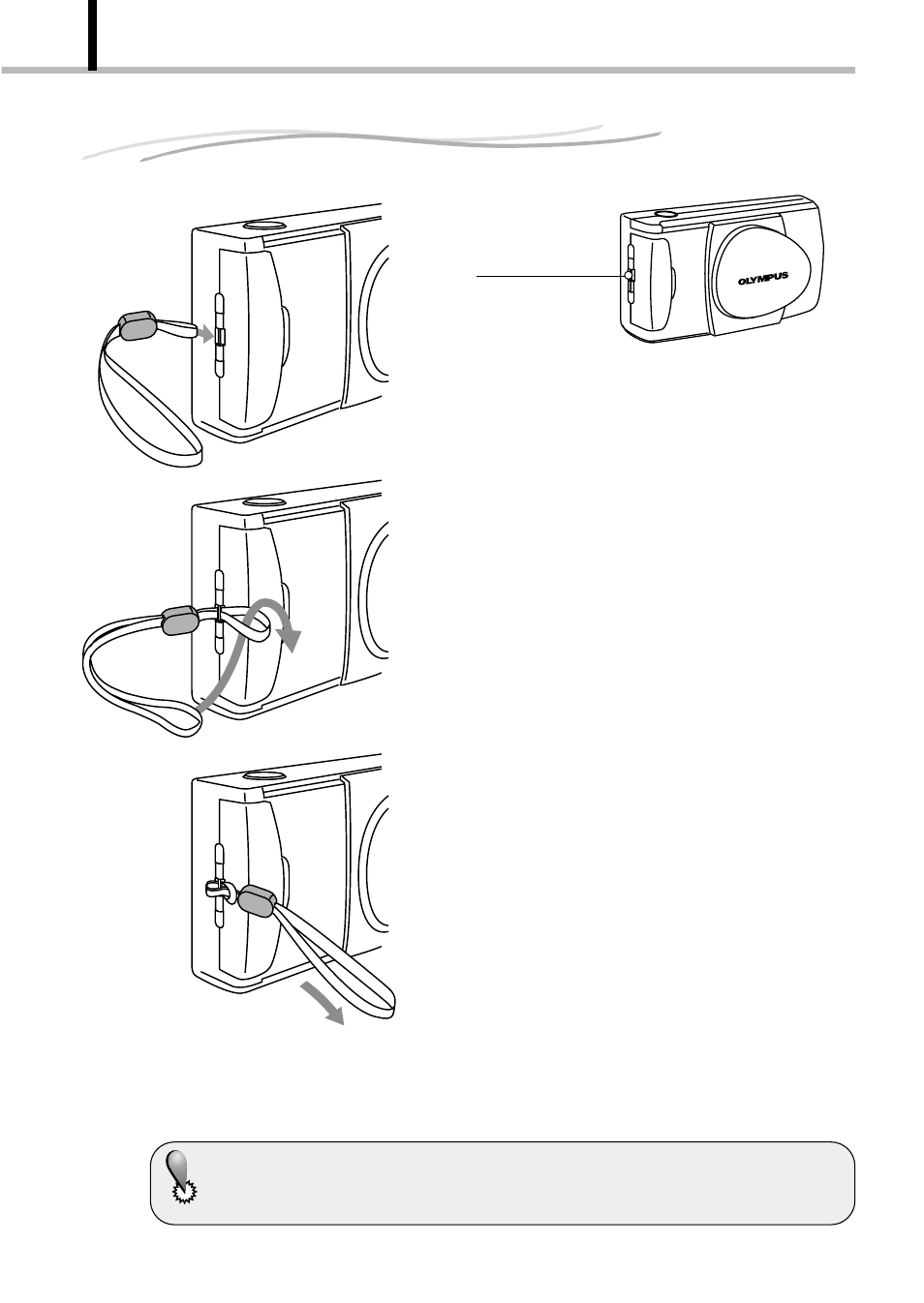 Attaching the provided strap | Olympus D-100 User Manual | Page 18 / 104