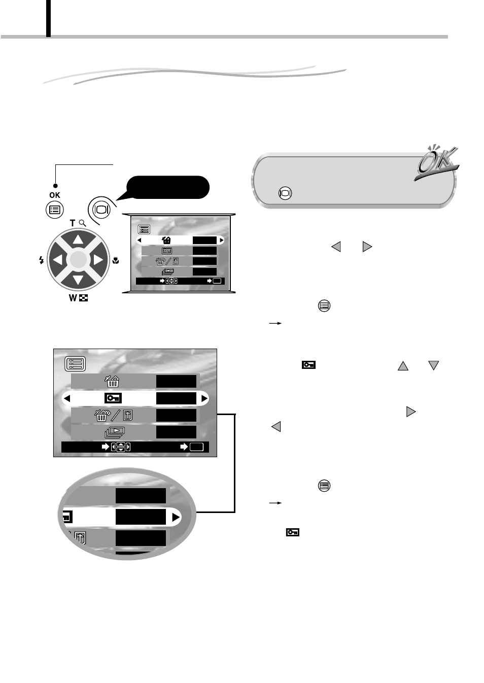 Preventing accidental erasure (protection), Preventing accidental erasure, Protection) | Operating procedure, No on no no | Olympus D-100 User Manual | Page 50 / 104