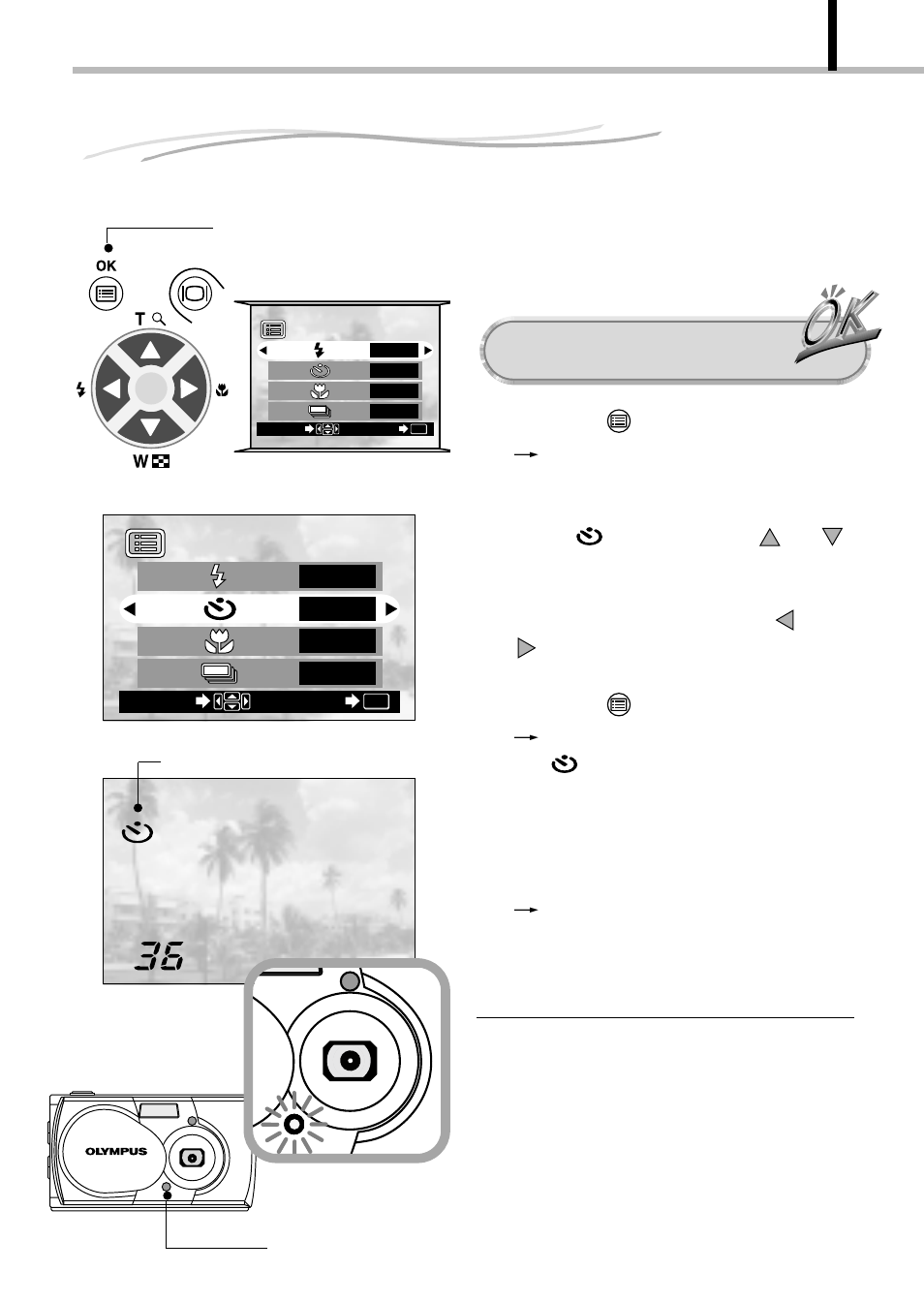 Using the self-timer, Operating procedure | Olympus D-100 User Manual | Page 61 / 104